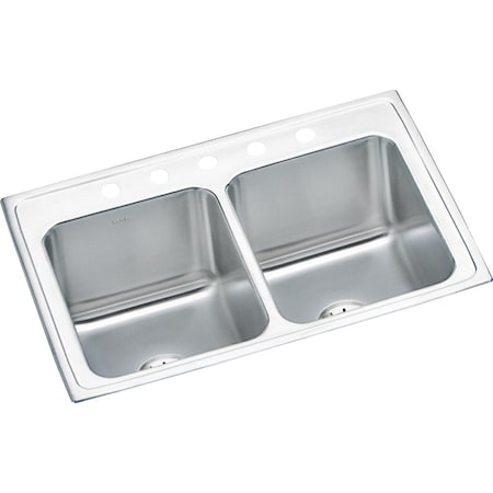 Elkay Clssc SS 33"x22"x10-1/8", Equal Double Bowl Drop-in Sink w/Prfct Drain DLR332210PD5
